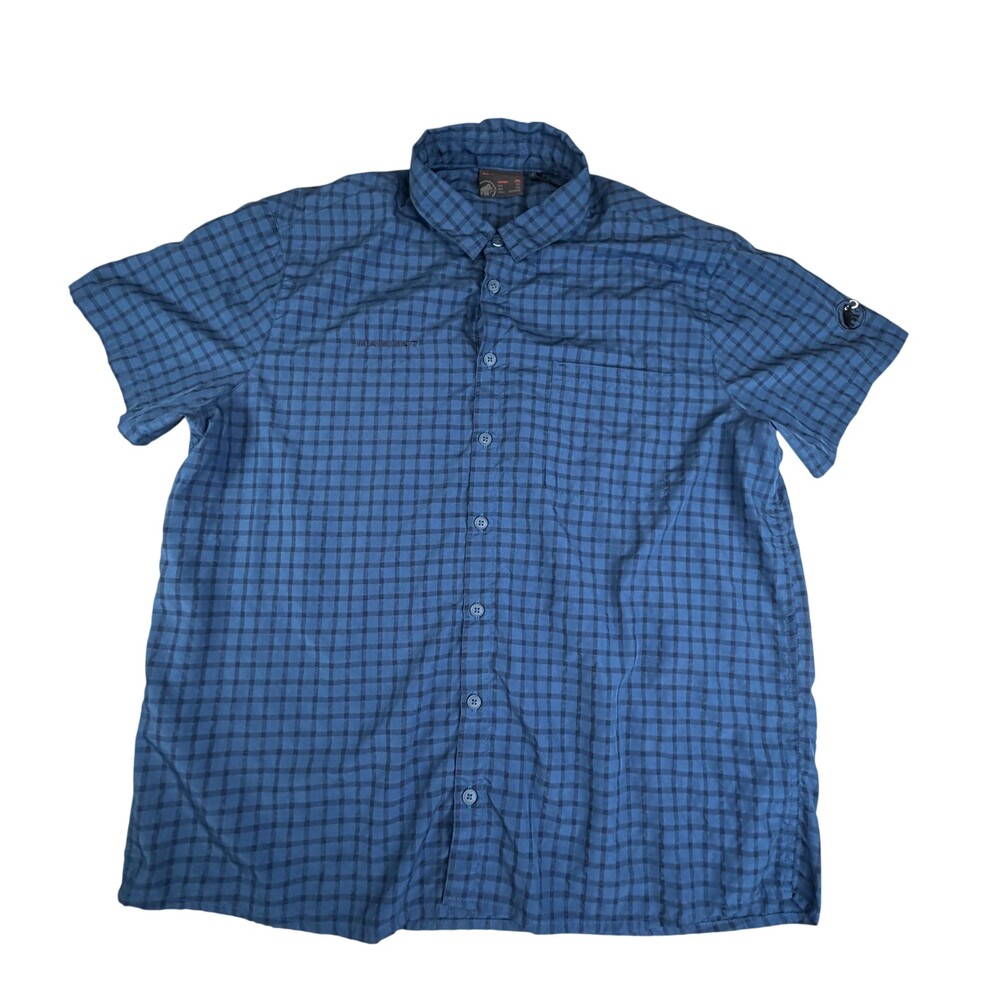Mammut Shirt Mens 2XL Blue Check Short Sleeve Button Front Lightweight Outdoor